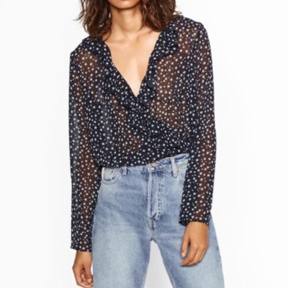 ZARA Navy Star Print Bodysuit